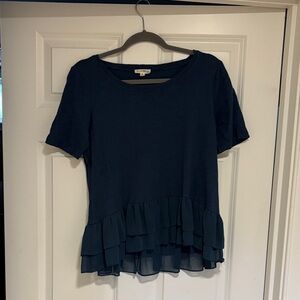 Jane and Delancey Navy Short Sleeve Ruffle Top